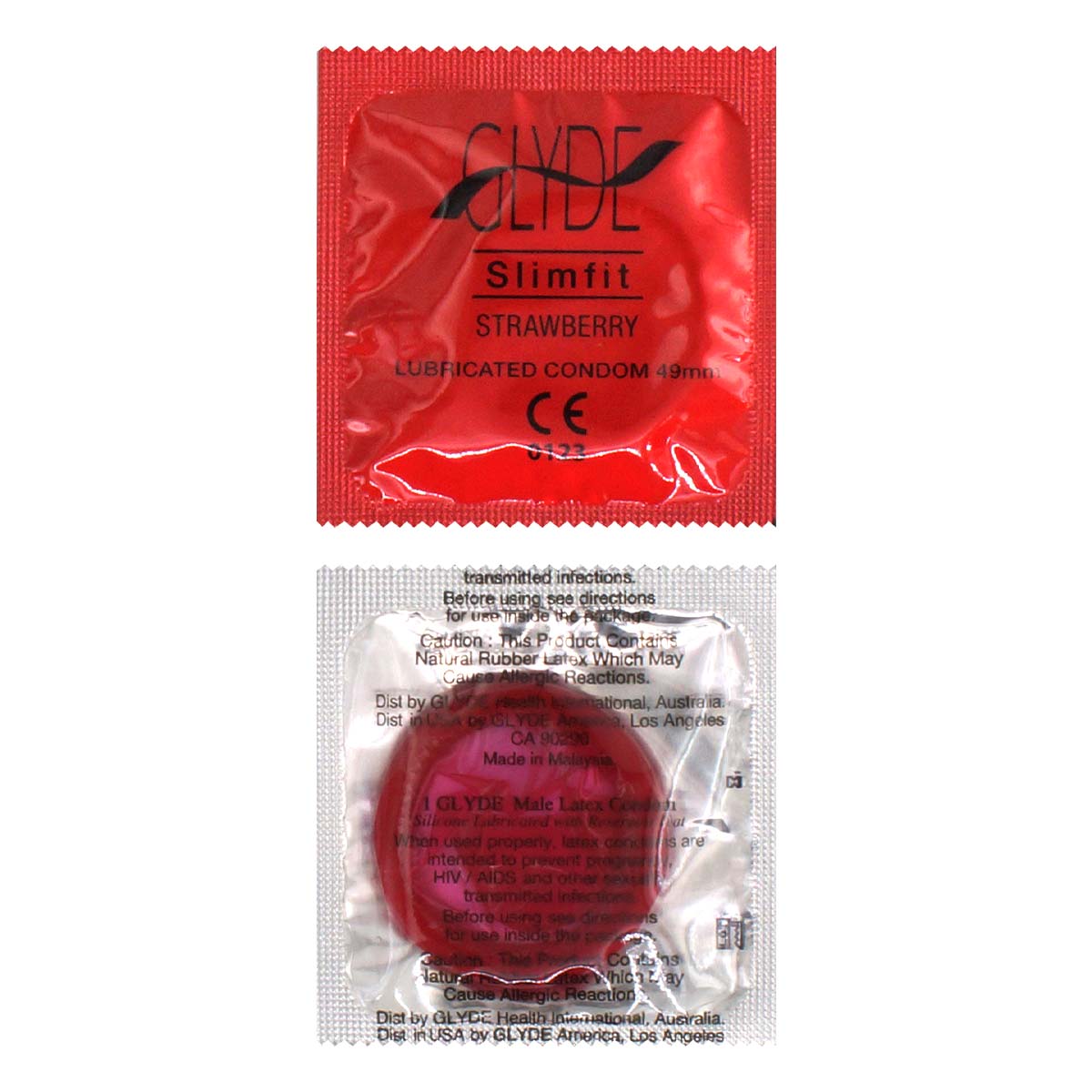 Glyde Vegan Condom Slimfit Strawberry 49mm 2's Pack Latex Condom-p_2