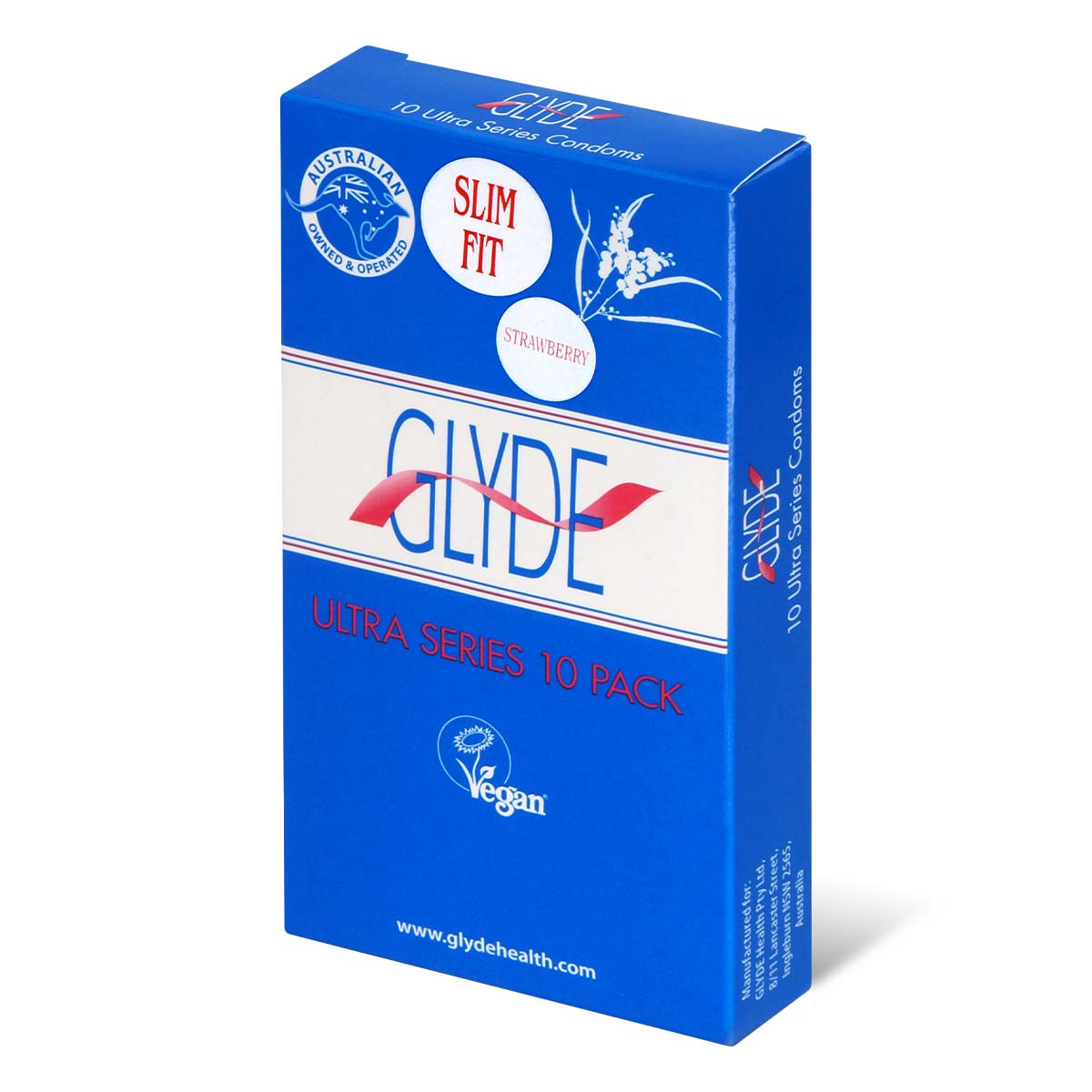 Glyde Vegan Condom Slimfit Strawberry 49mm 10's Pack Latex Condom-p_1