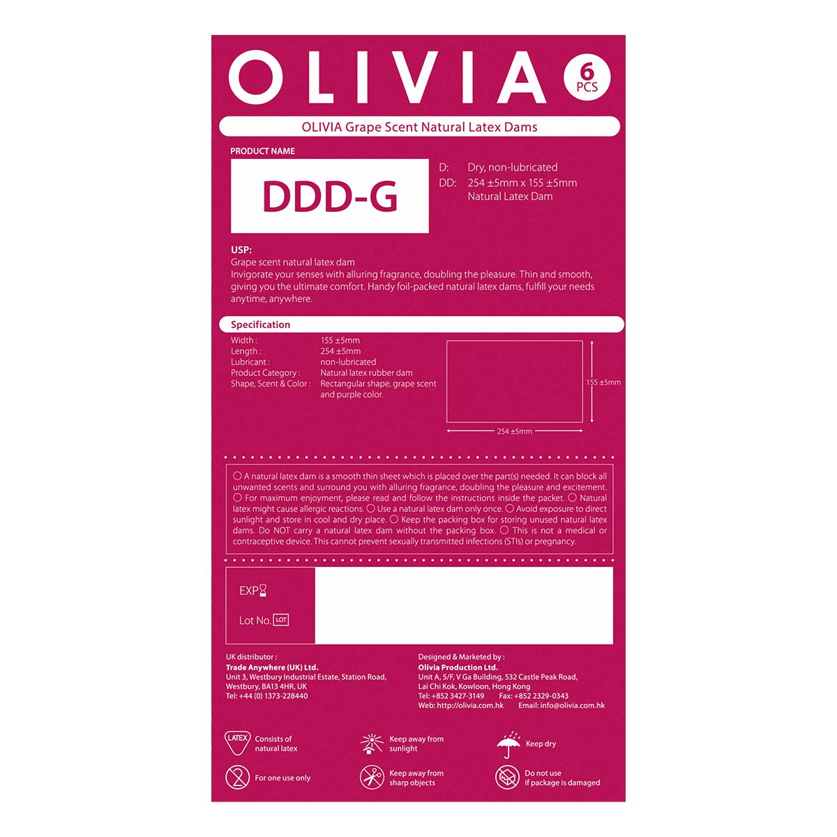 奥莉维亚 葡萄口味 6 片天然乳胶膜片-p_3