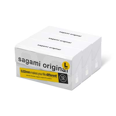 Sagami Original 0.02 L-size 58mm 12's x 3 Packs PU Condom-thumb