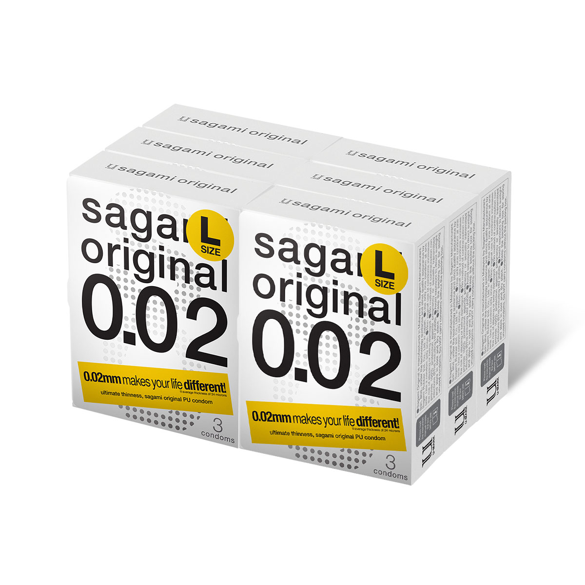 Sagami Original 0.02 L-size 58mm 3's x 6 Packs PU Condom-p_1